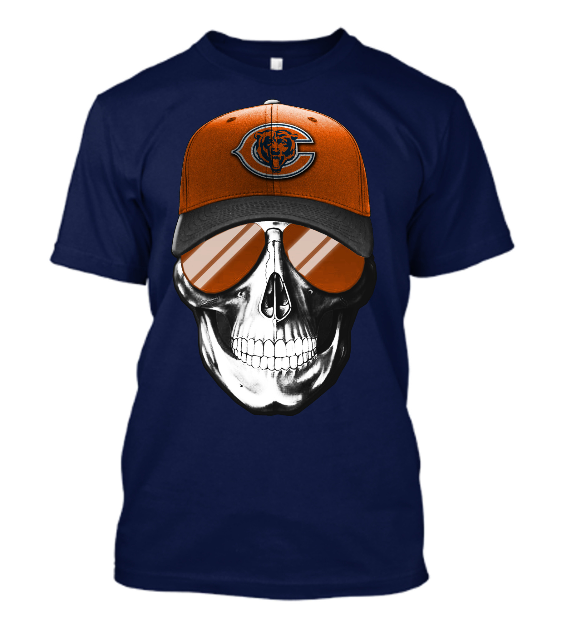 Skull V7 Chicago Bears Cap And Sunglasses T-Shirt