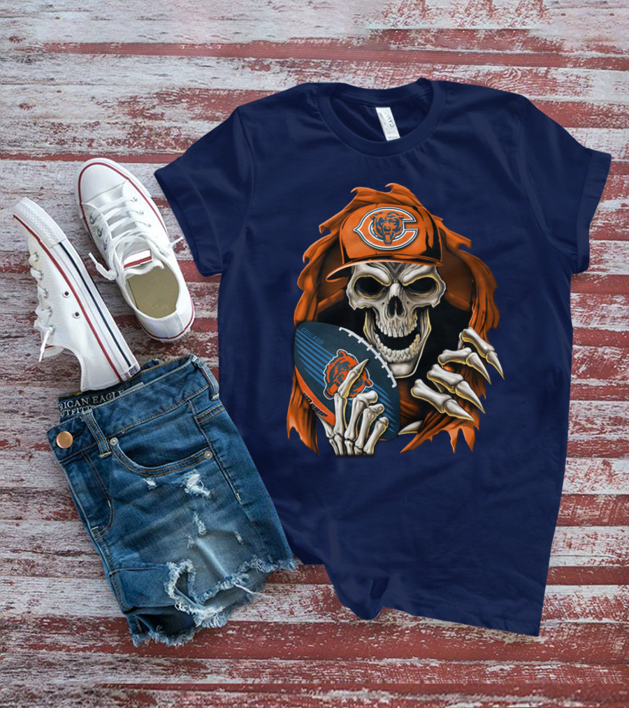 Chicago Bears Skullbong Skeleton Football Fan T-Shirt