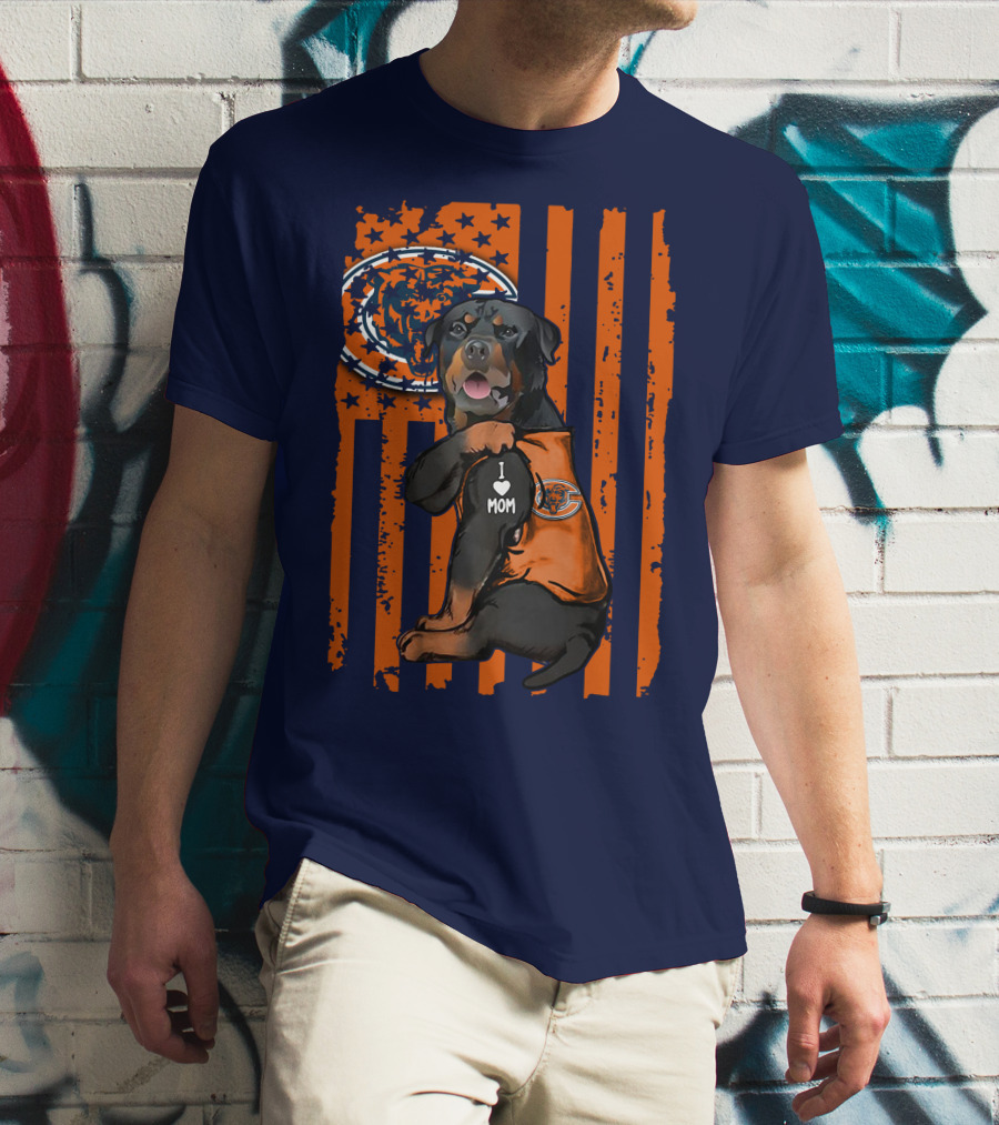 Rottweiler CHICAGO BEARS I Love Mom American Flag T-Shirt