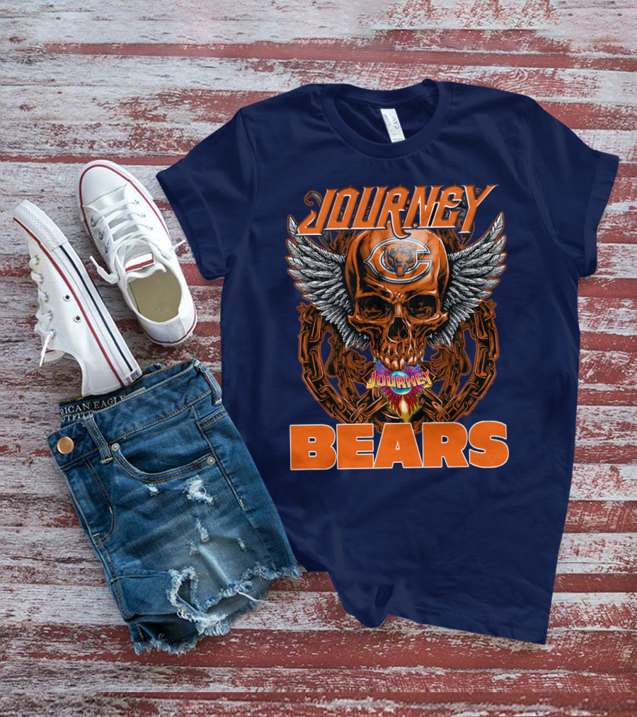CHICAGO BEARS JOURNEY Skull Wings Chains T-Shirt