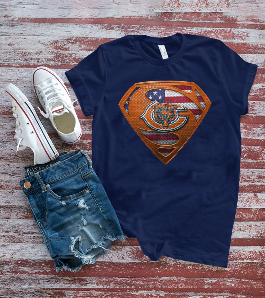 SPM CHICAGO BEARS Superhero Shield American Flag T-Shirt