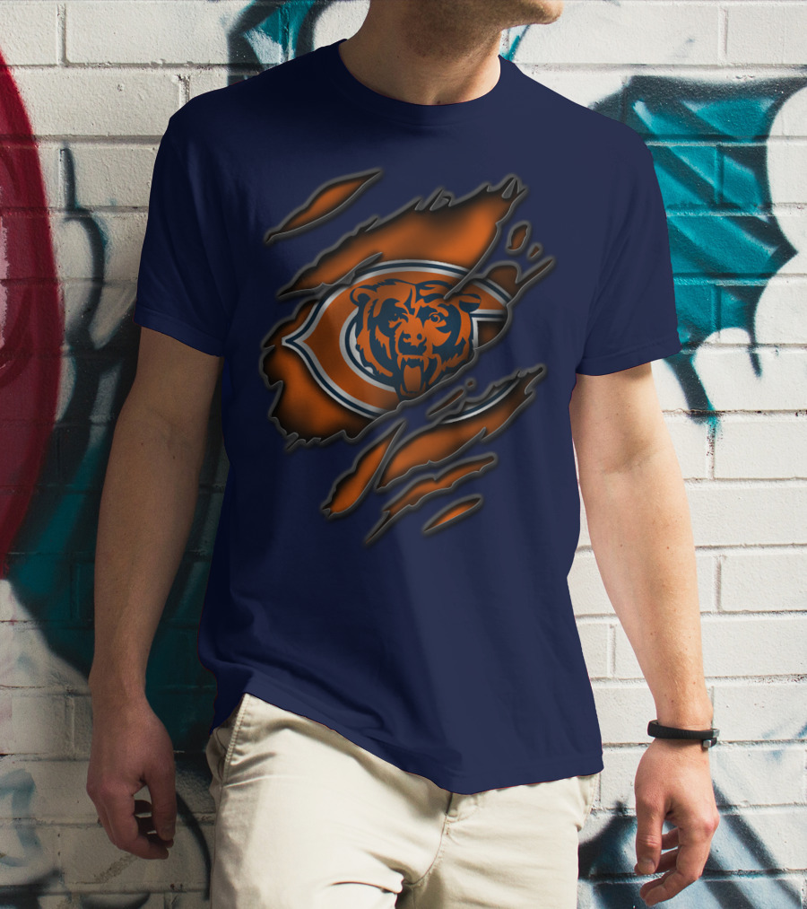 Torn Chicago Bears Logo With Bear Face And Claw Marks T-Shirt