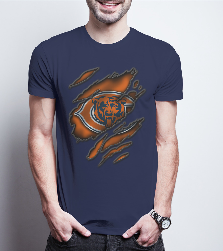 Torn Chicago Bears Logo With Bear Face And Claw Marks T-Shirt