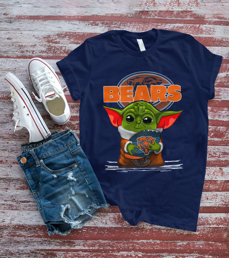 Yoda Holding Football With Chicago Bears T-Shirt