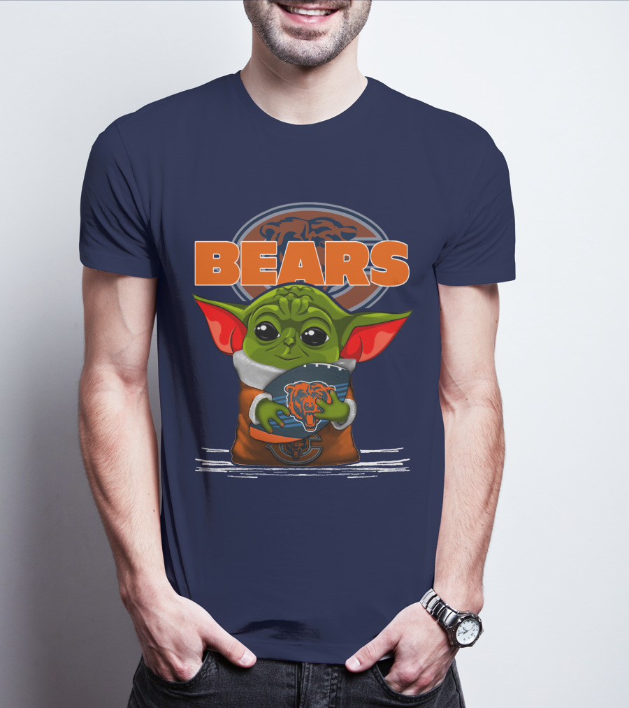 Yoda Holding Football With Chicago Bears T-Shirt