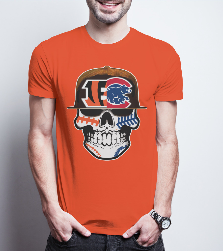 Cincinnati Bengals 53 Bears Skull Baseball Patterns T-Shirt