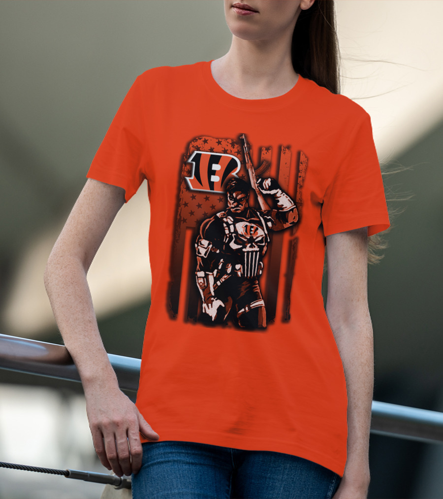 Cincinnati Bengals Punisher American Flag Retro Style T-Shirt