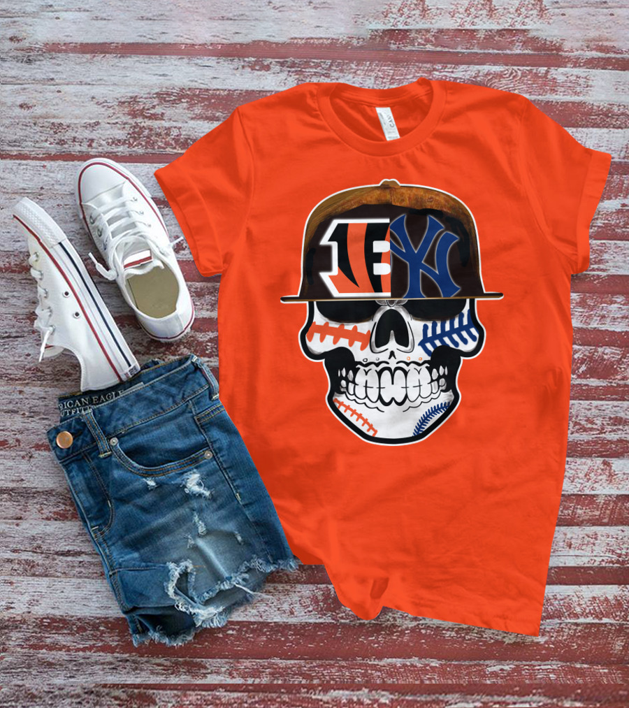 Cincinnati Bengals Yankees Skull Sports Fusion T-Shirt
