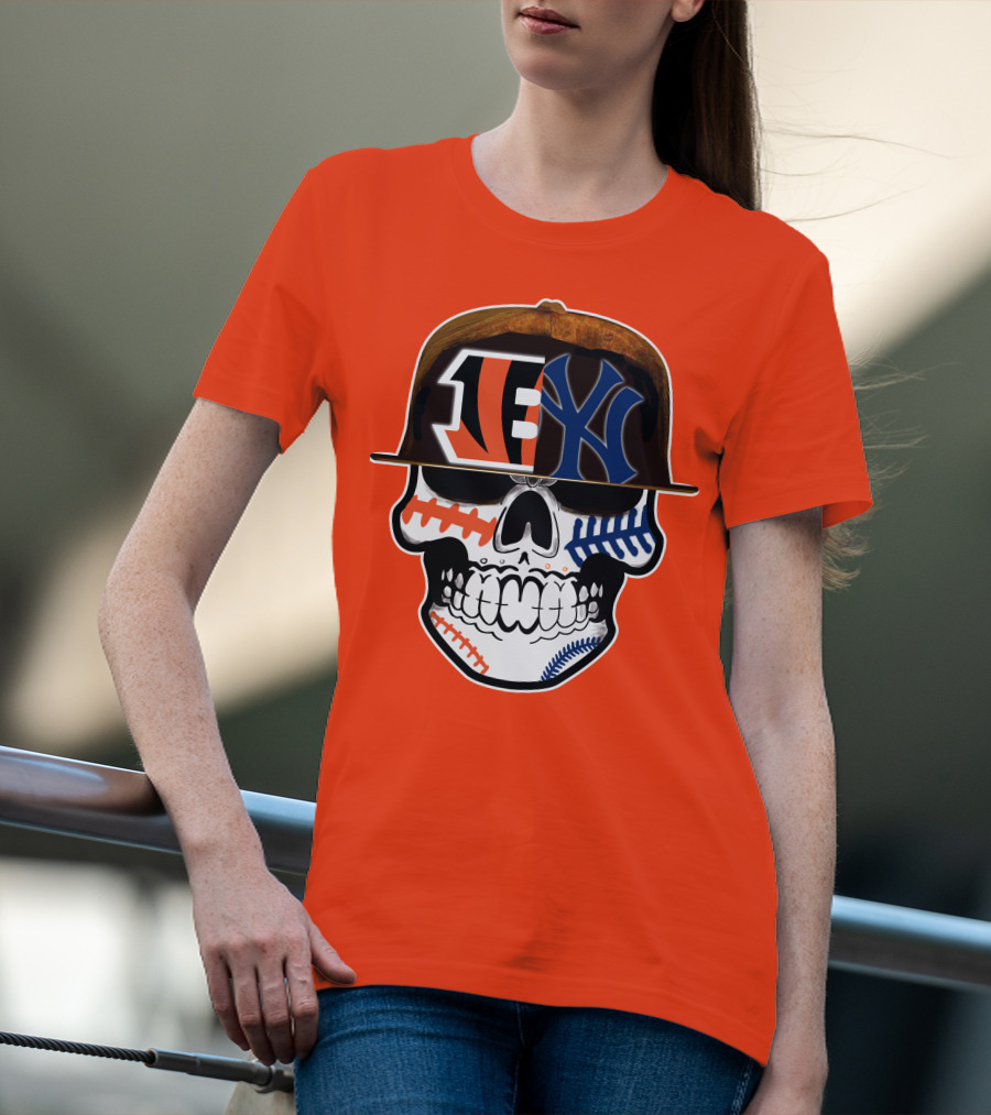 Cincinnati Bengals Yankees Skull Sports Fusion T-Shirt