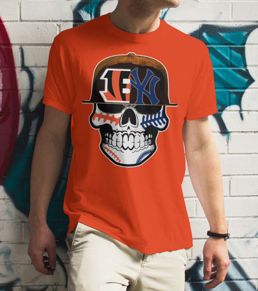 Cincinnati Bengals Yankees Skull Sports Fusion T-Shirt