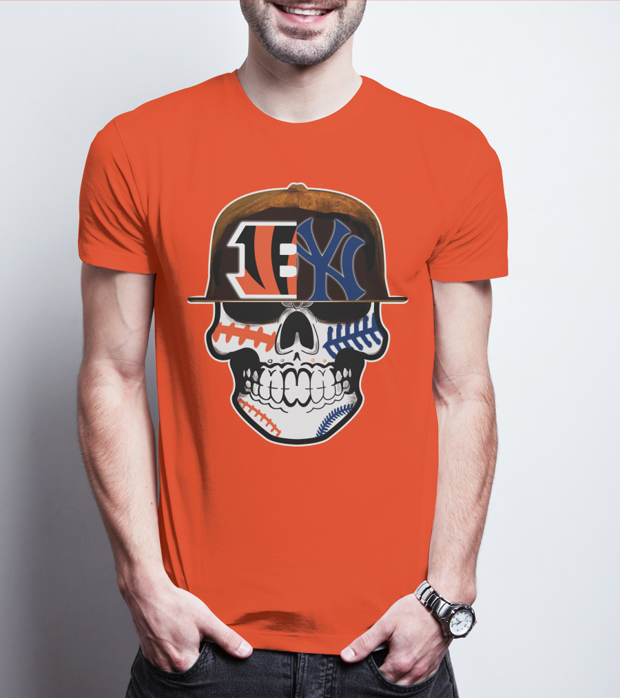 Cincinnati Bengals Yankees Skull Sports Fusion T-Shirt