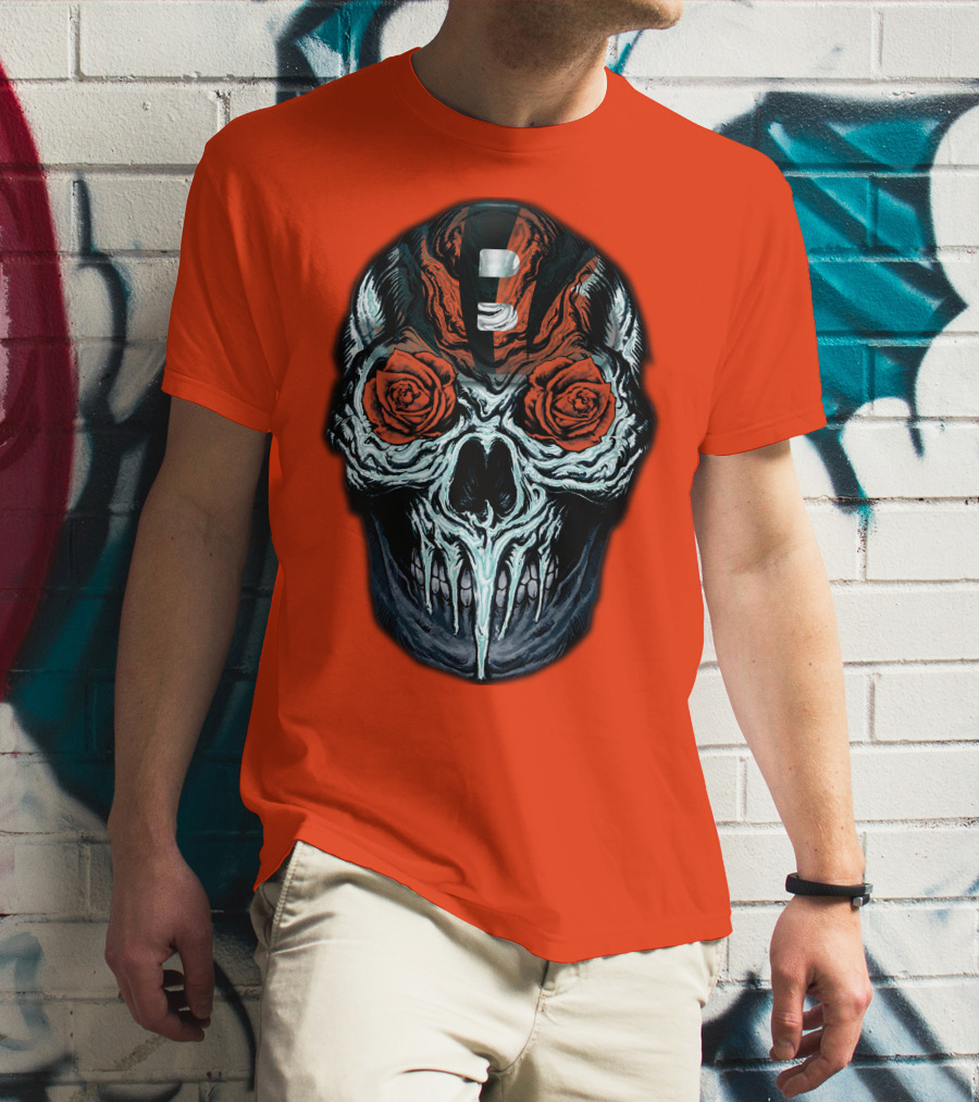 Cincinnati Bengals 34 Skull Helmet With Roses T-Shirt