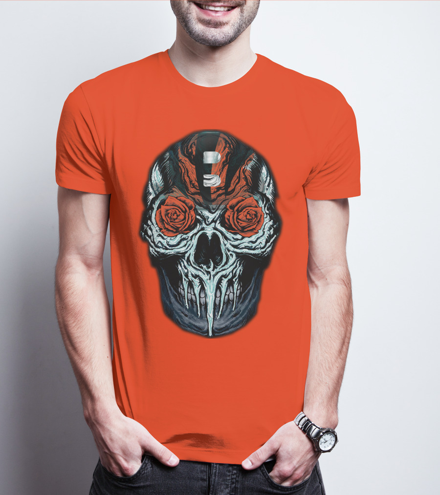 Cincinnati Bengals 34 Skull Helmet With Roses T-Shirt