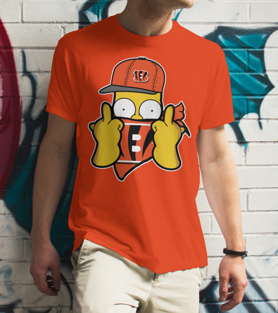 Cincinnati Bengals Fan Cartoon Character With Logo Cap And Scarf T-Shirt