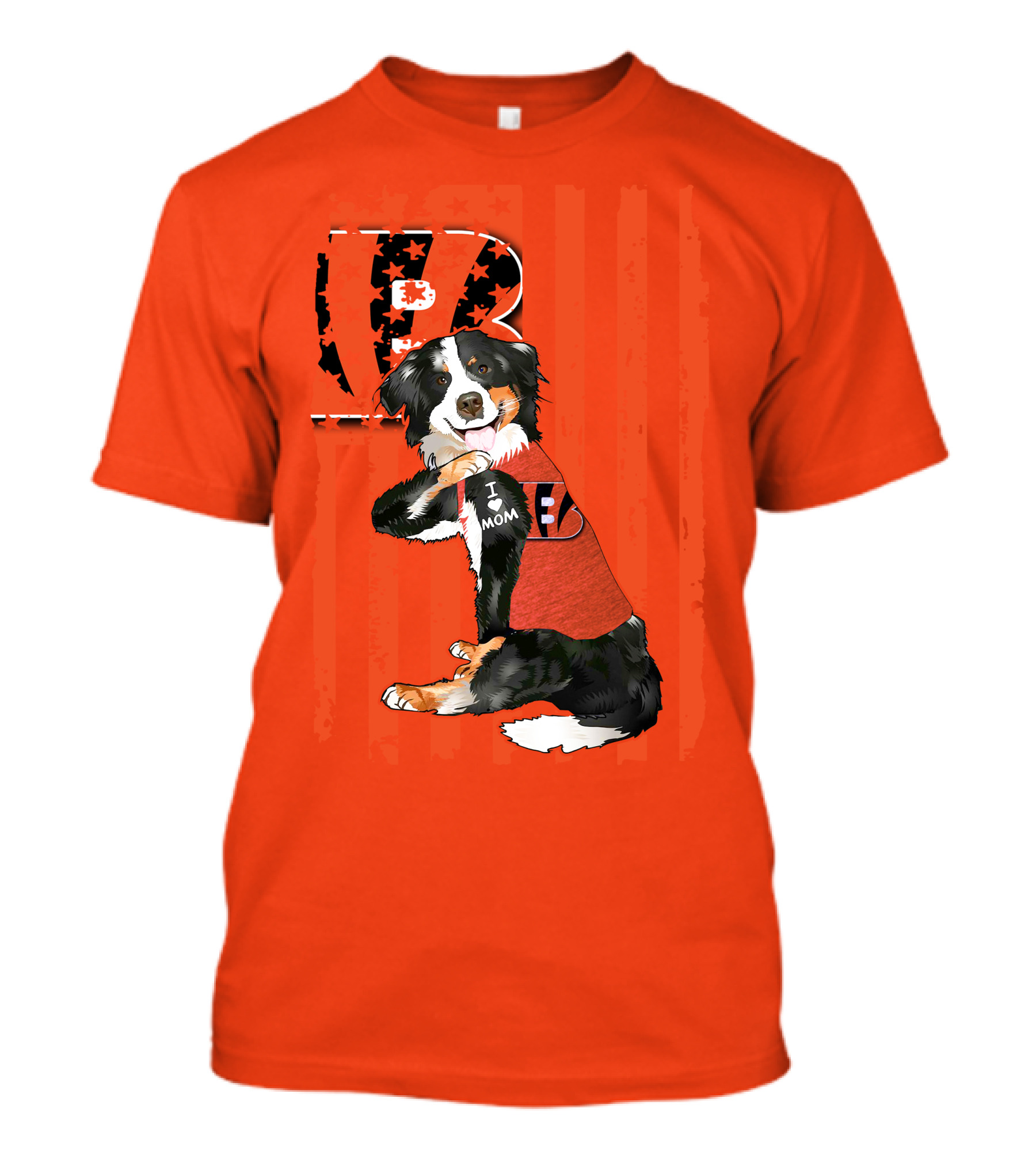 Border Collie I Love Mom Cincinnati Bengals B Retro American Flag T-Shirt