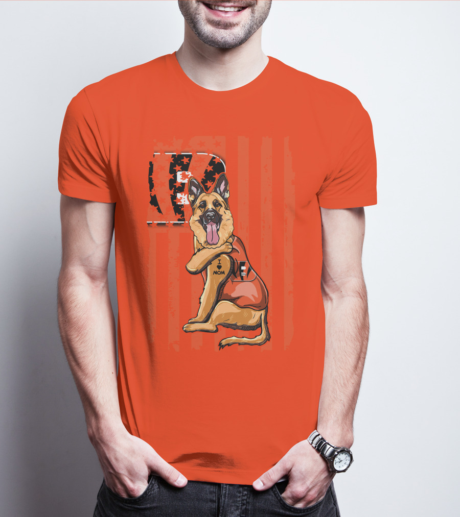 German Shepherd Cincinnati Bengals I Love Mom Football Fan T-Shirt