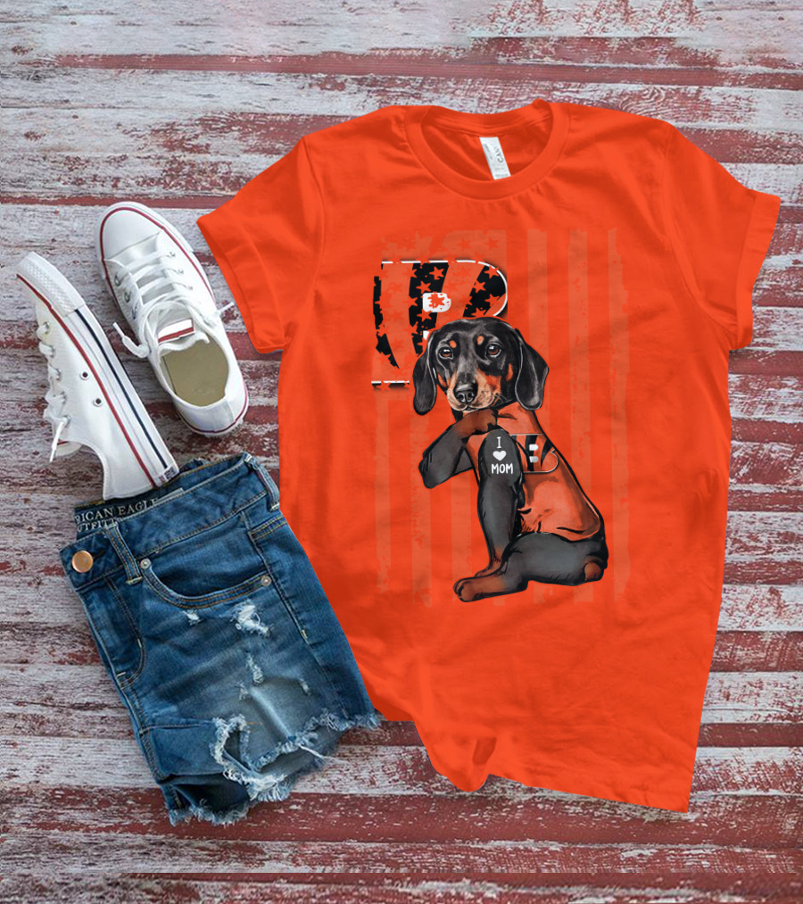 Dachshund Cincinnati Bengals Love I Heart Mom T-Shirt