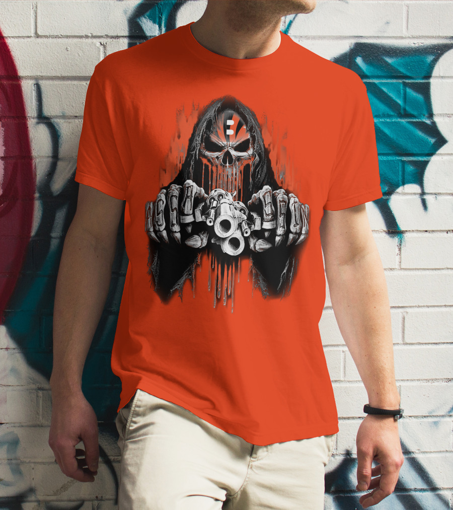 Cincinnati Bengals 41 Skeleton Skull With Guns T-Shirt