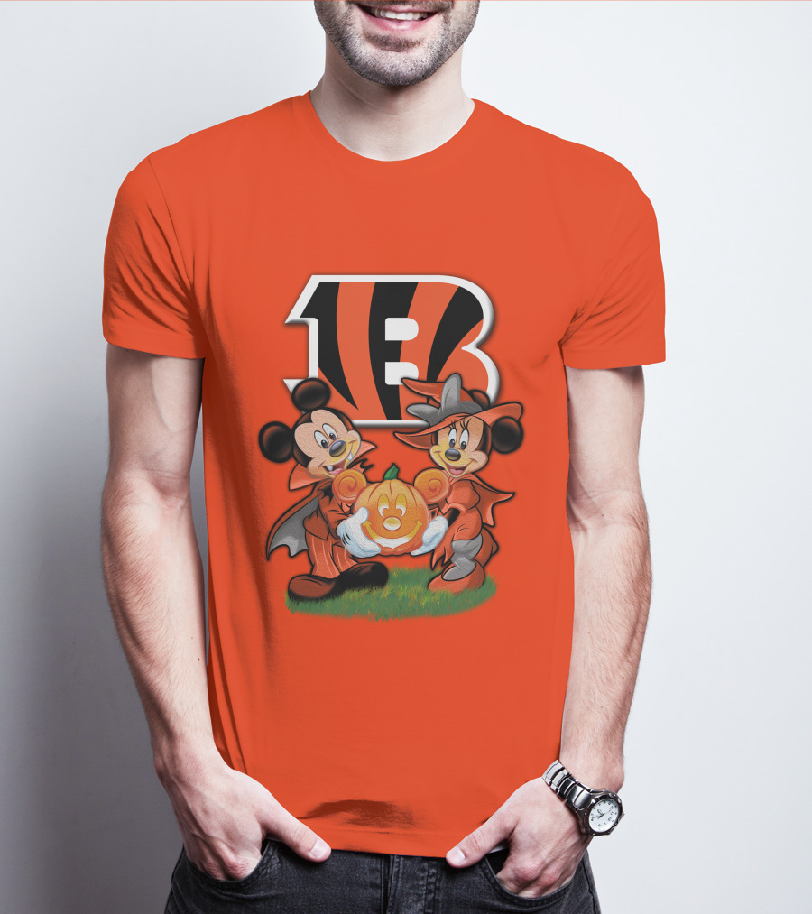 Cincinnati Bengals Halloween Mickey Minnie Pumpkin T-Shirt