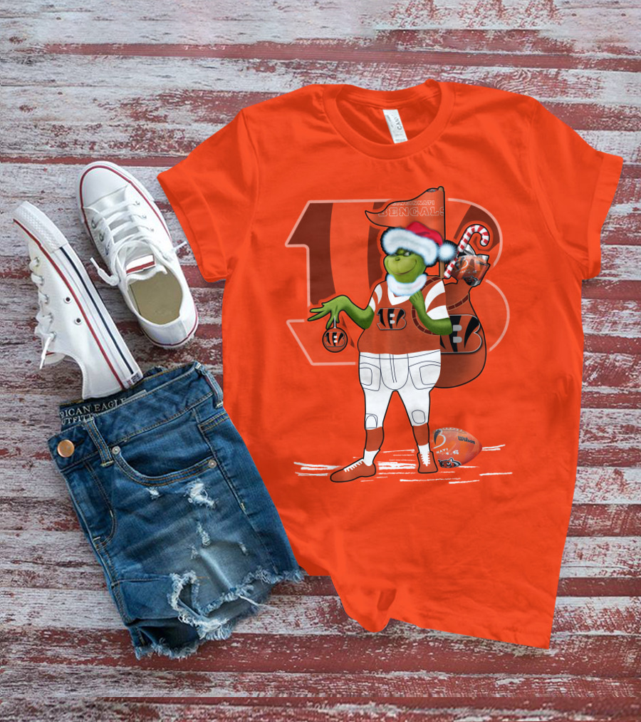 Cincinnati Bengals Grinch Christmas Football Santa Hat Orange T-Shirt