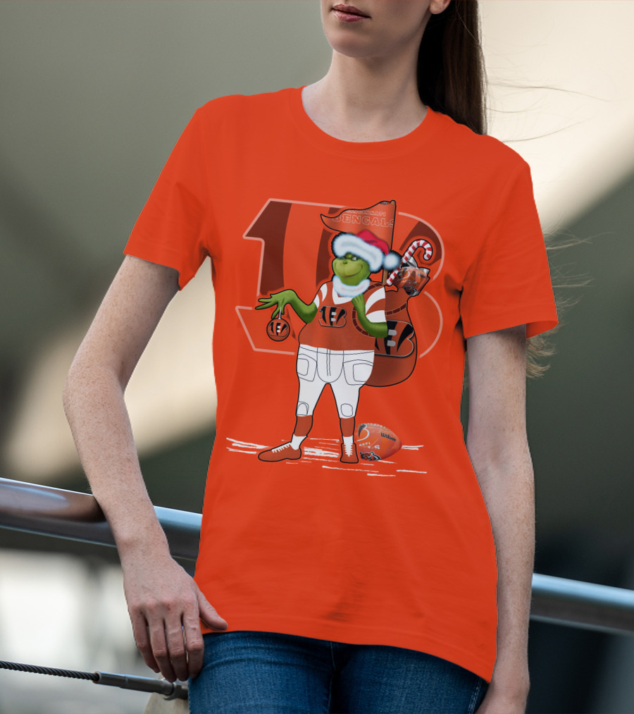 Cincinnati Bengals Grinch Christmas Football Santa Hat Orange T-Shirt
