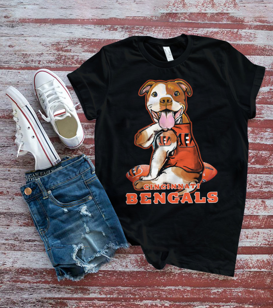 CINCINNATI BENGALS Pittbull Mascot Football T-Shirt