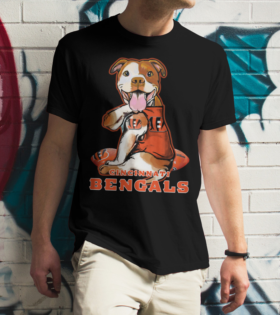 CINCINNATI BENGALS Pittbull Mascot Football T-Shirt