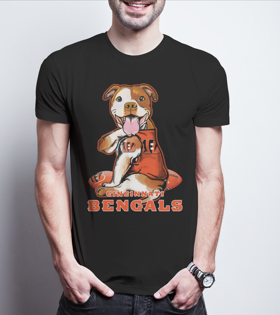 CINCINNATI BENGALS Pittbull Mascot Football T-Shirt