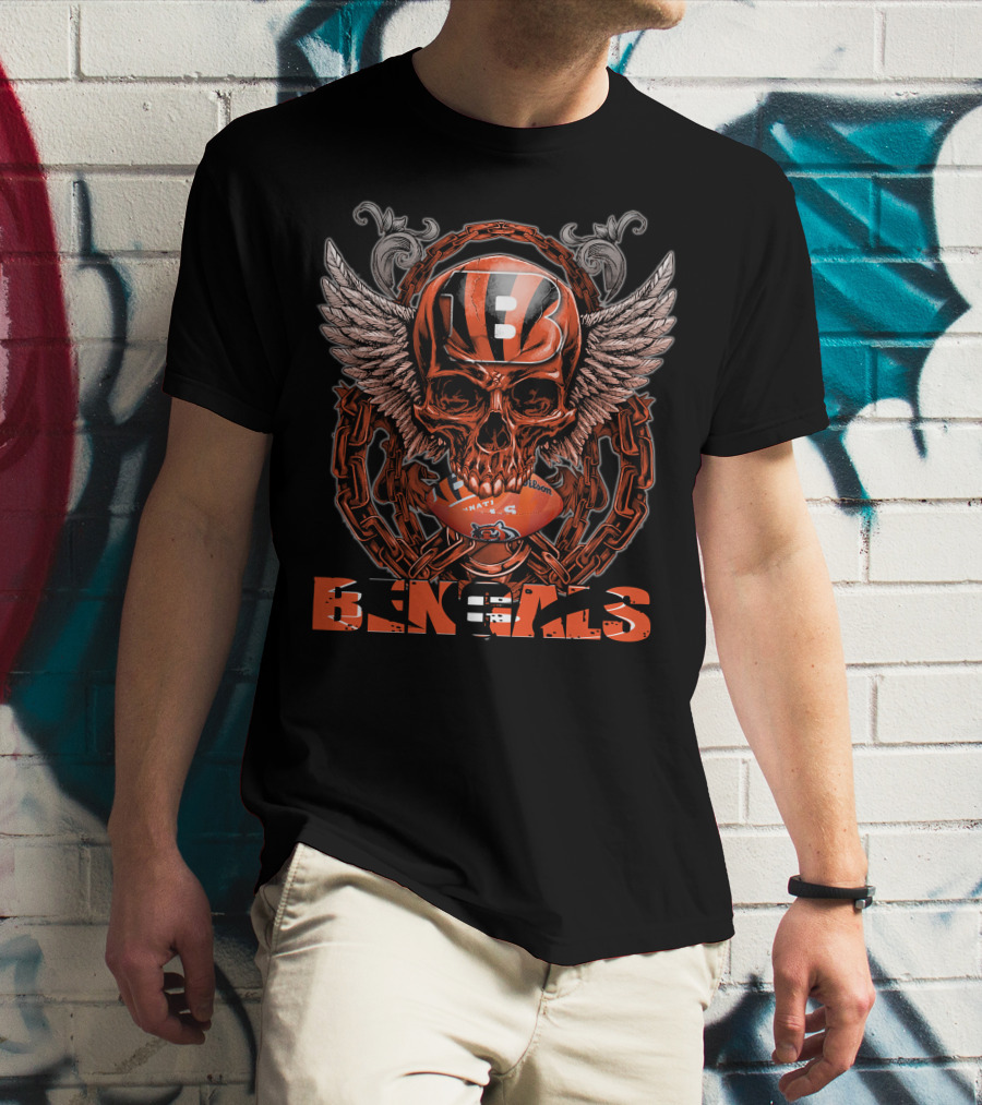 Cincinnati Bengals Winged Skull Football T-Shirt