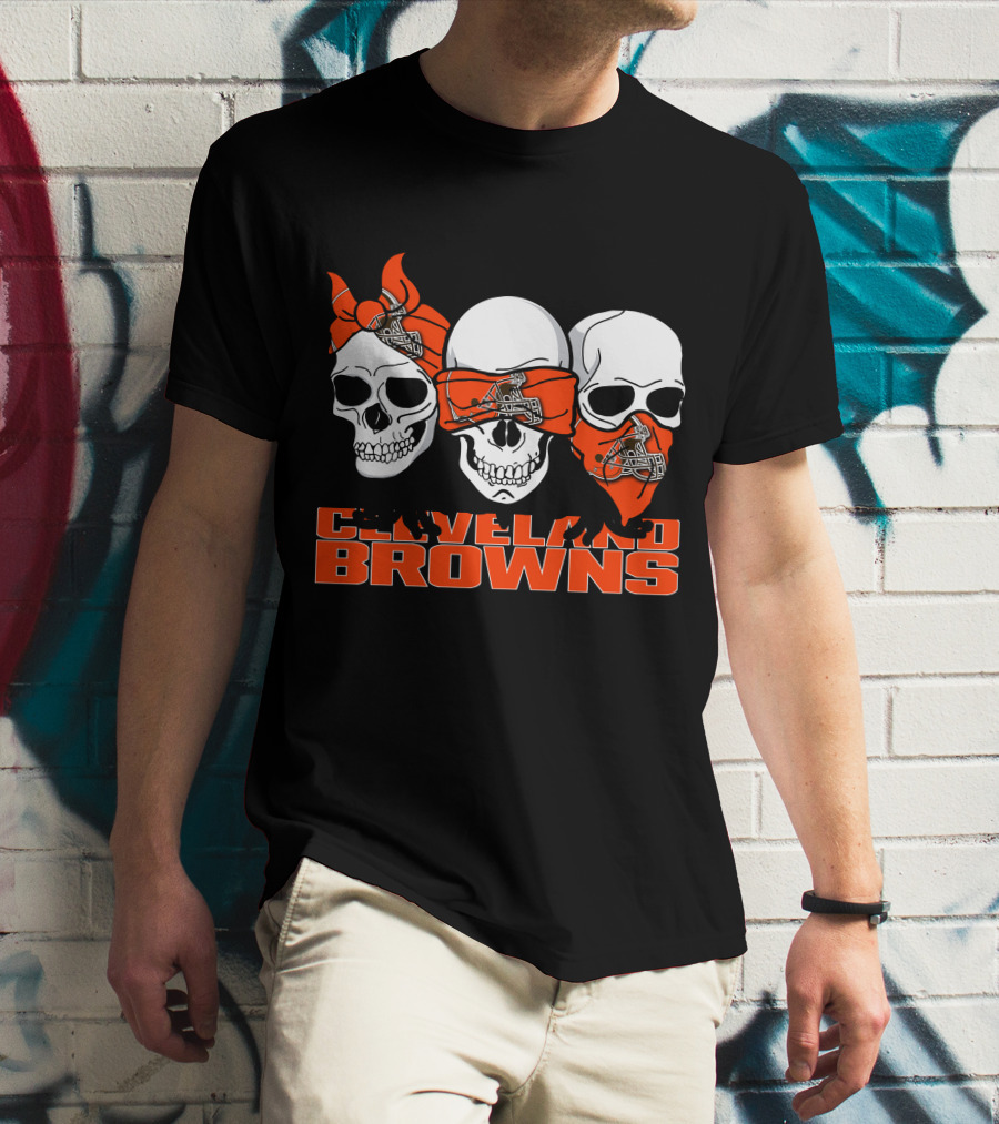 3 Skull CLEVELAND BROWNS Helmet Bandanas T-Shirt