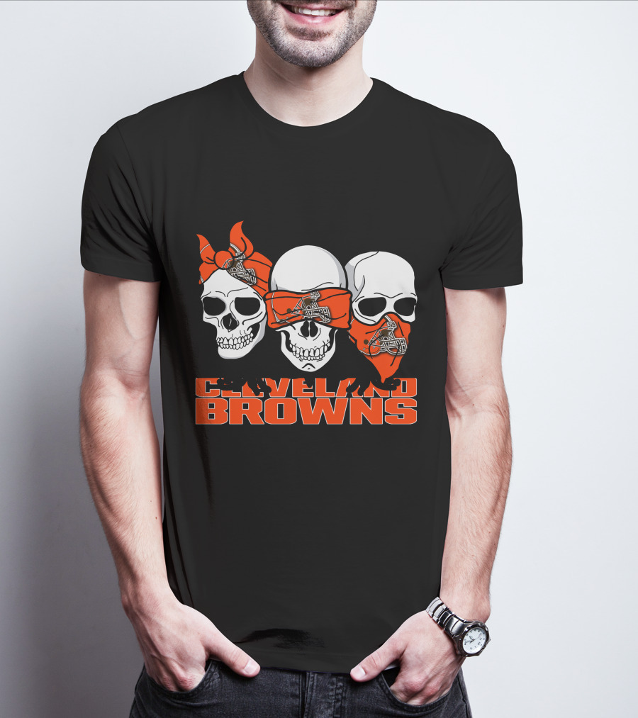 3 Skull CLEVELAND BROWNS Helmet Bandanas T-Shirt