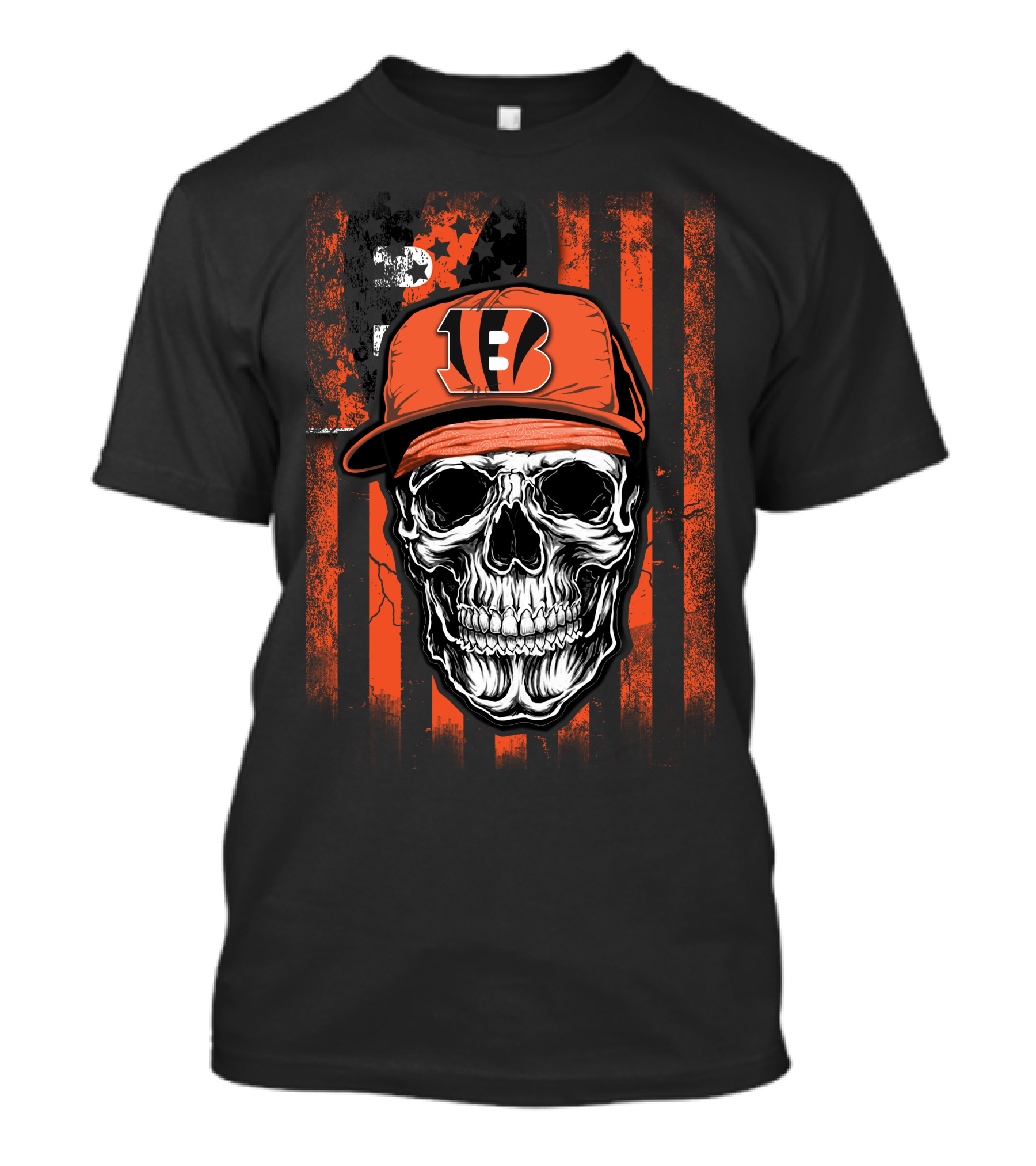 Skull Cincinnati Bengals Logo Hat With Stripes Background T-Shirt