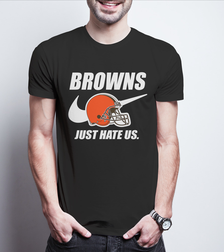 Browns Just Hate Us Cleveland Football Helmet T-Shirt