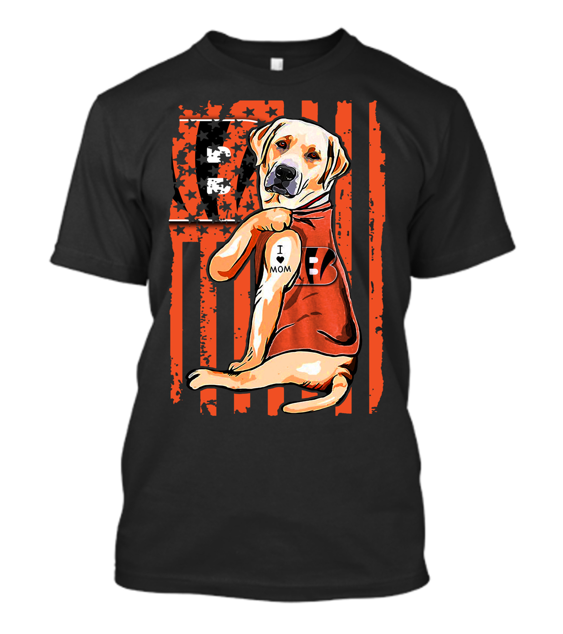 Labrador Retriever I Love Mom Cincinnati Bengals Stripes T-Shirt