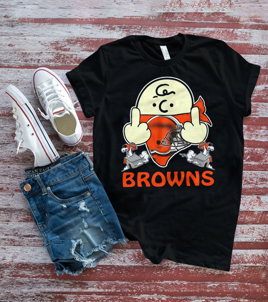 Cleveland Browns Cartoon Helmet Icon With Saluting Snoopy Duo T-Shirt