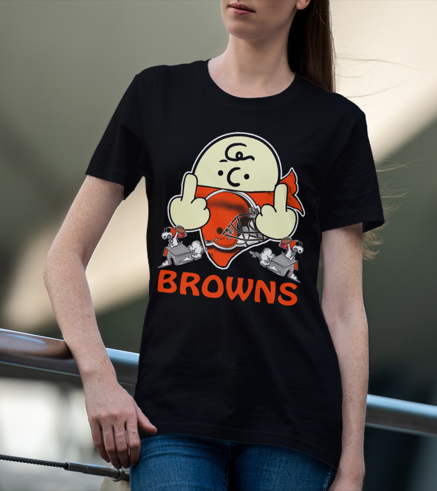 Cleveland Browns Cartoon Helmet Icon With Saluting Snoopy Duo T-Shirt