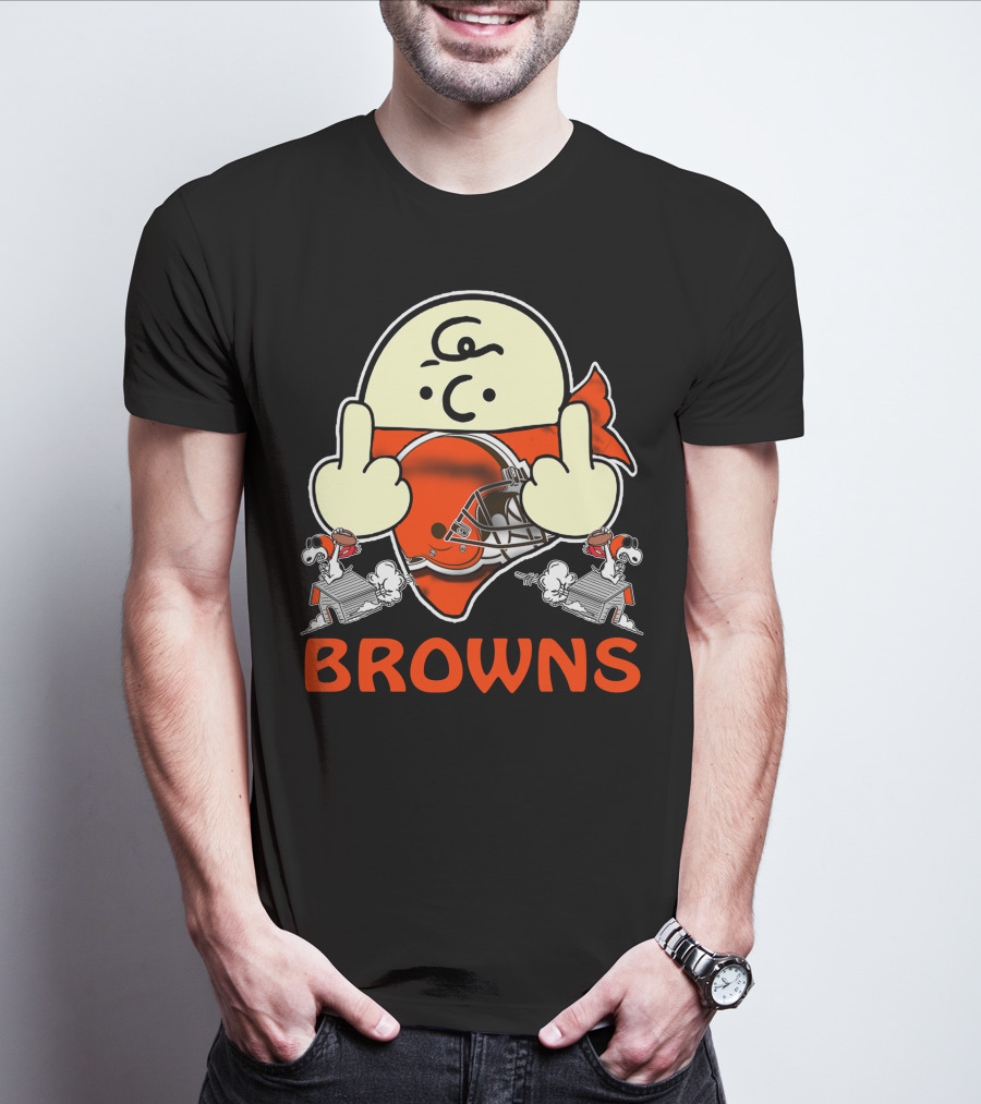Cleveland Browns Cartoon Helmet Icon With Saluting Snoopy Duo T-Shirt