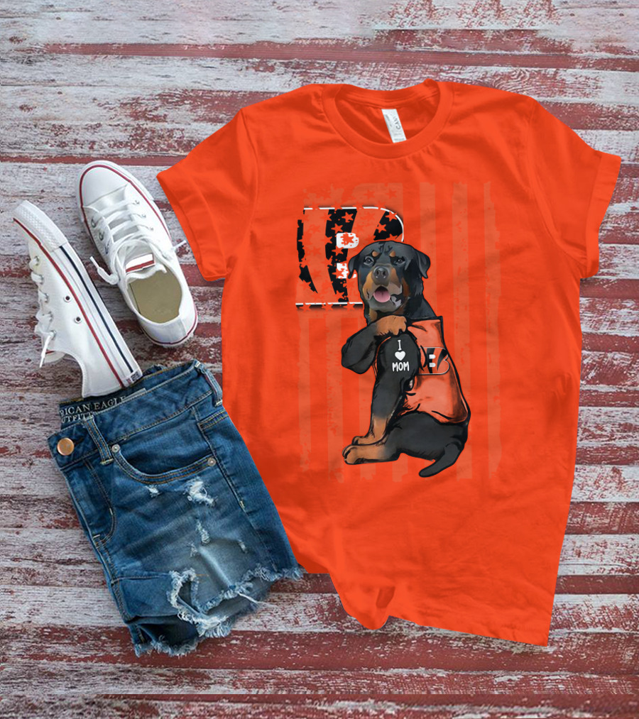 Rottweiler I Love Mom Cincinnati Bengals Bp Usa Flag T-Shirt