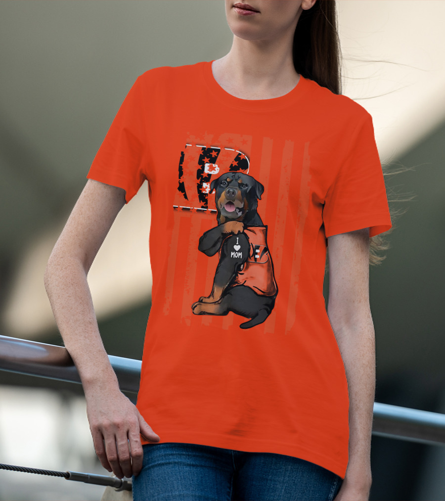Rottweiler I Love Mom Cincinnati Bengals Bp Usa Flag T-Shirt