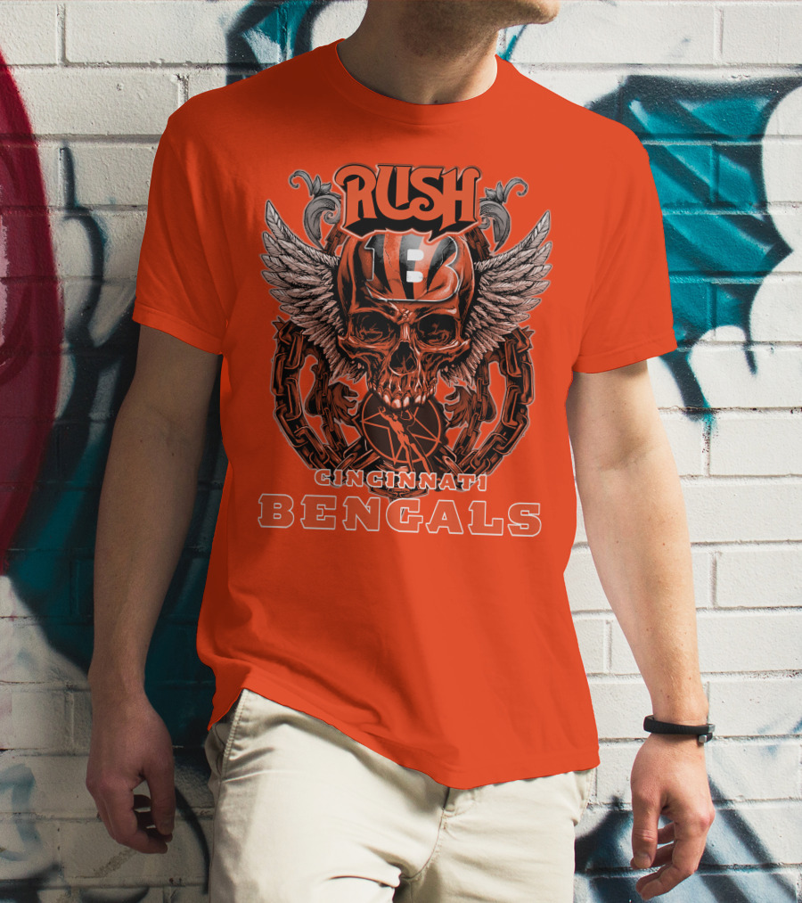 Rush Cincinnati Bengals Helmet Wings Skull T-Shirt