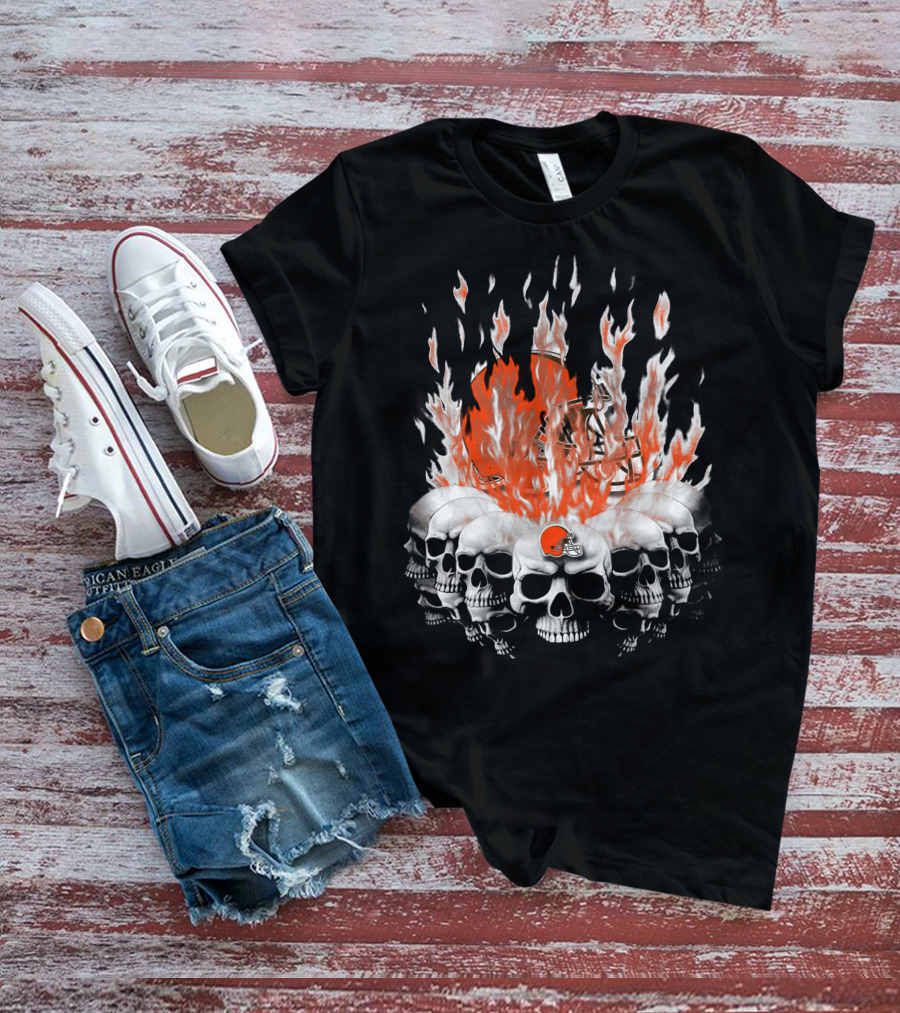 Cleveland Browns 37 Flaming Skull Helmet T-Shirt