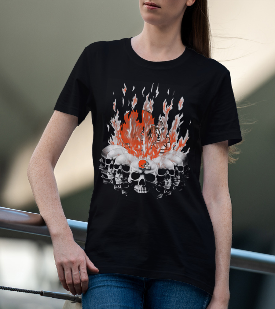 Cleveland Browns 37 Flaming Skull Helmet T-Shirt