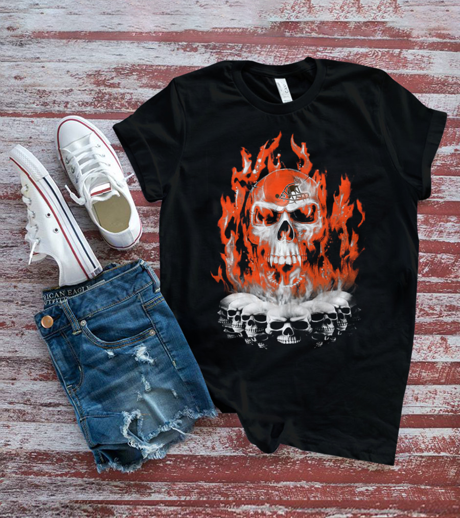 Cleveland Browns Skull Fire Helmet 38 T-Shirt