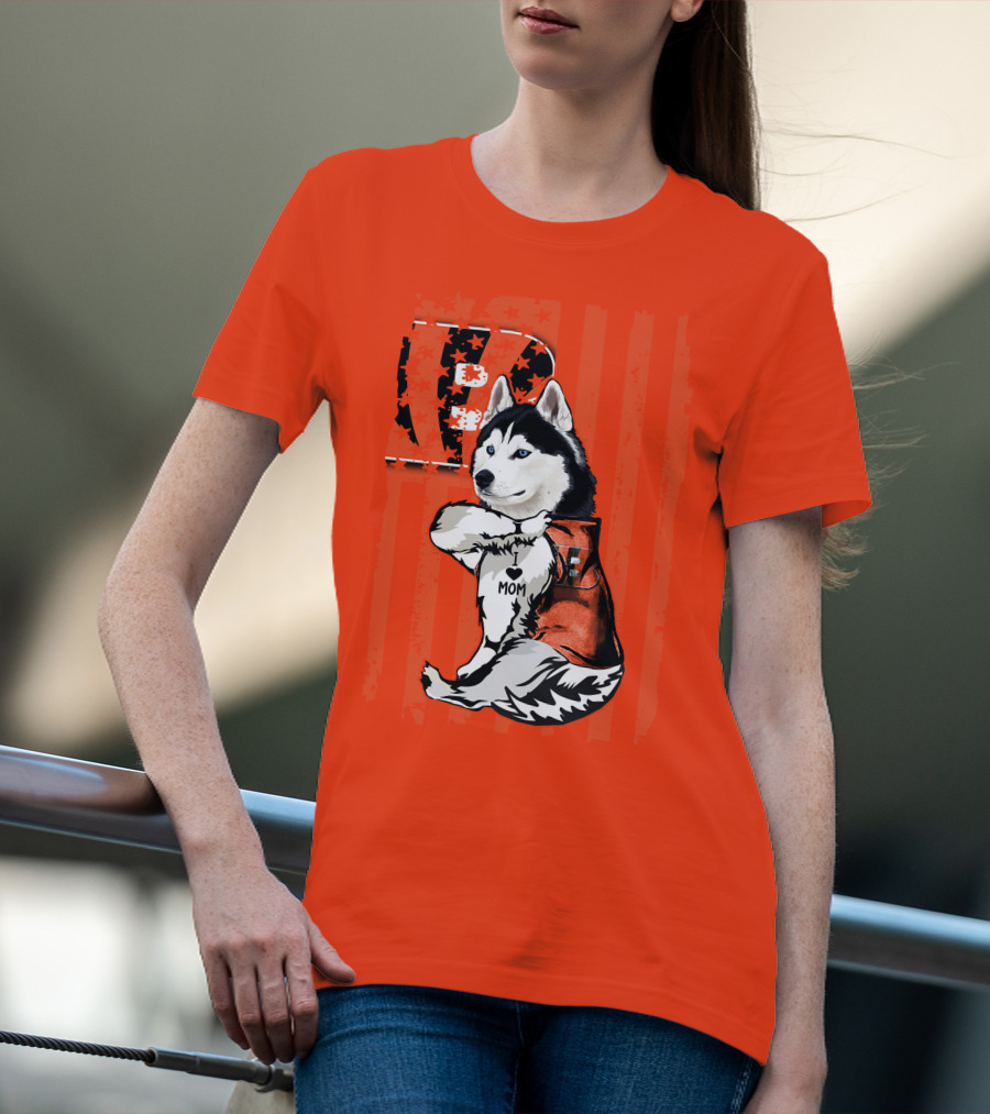 Cincinnati Bengals Siberian Husky I Love Mom Fan T-Shirt