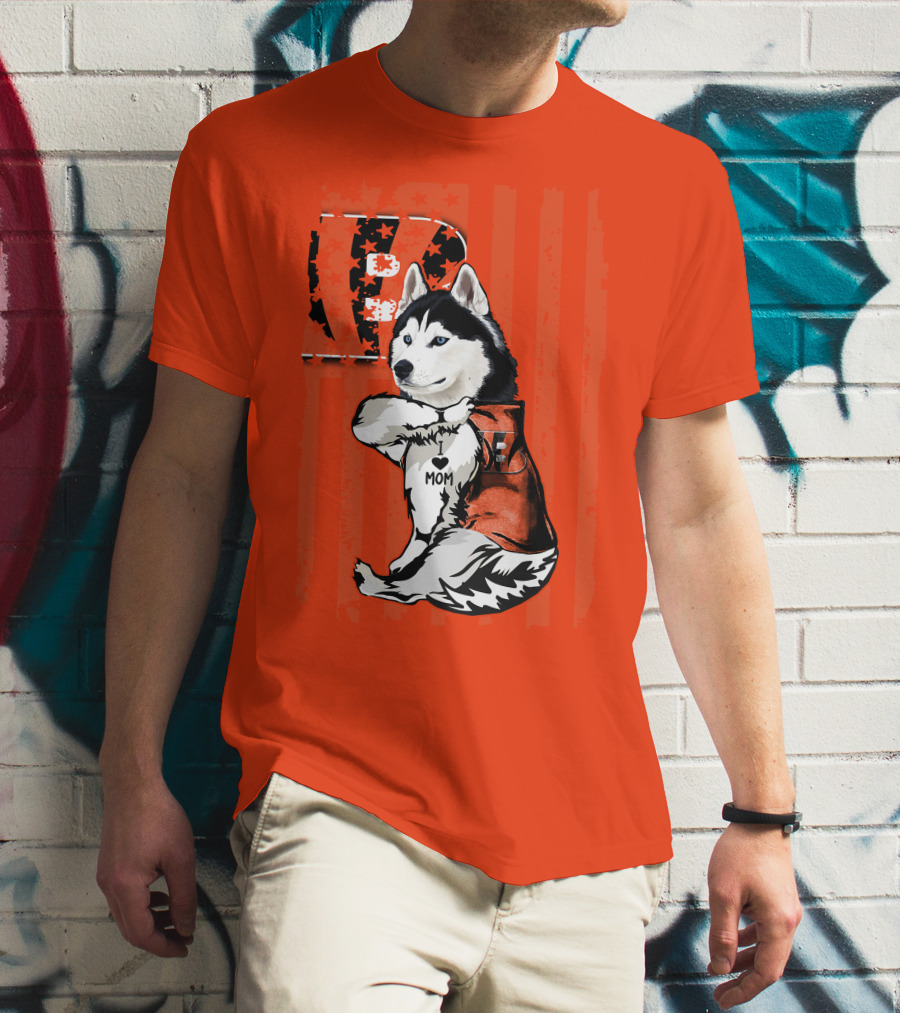 Cincinnati Bengals Siberian Husky I Love Mom Fan T-Shirt