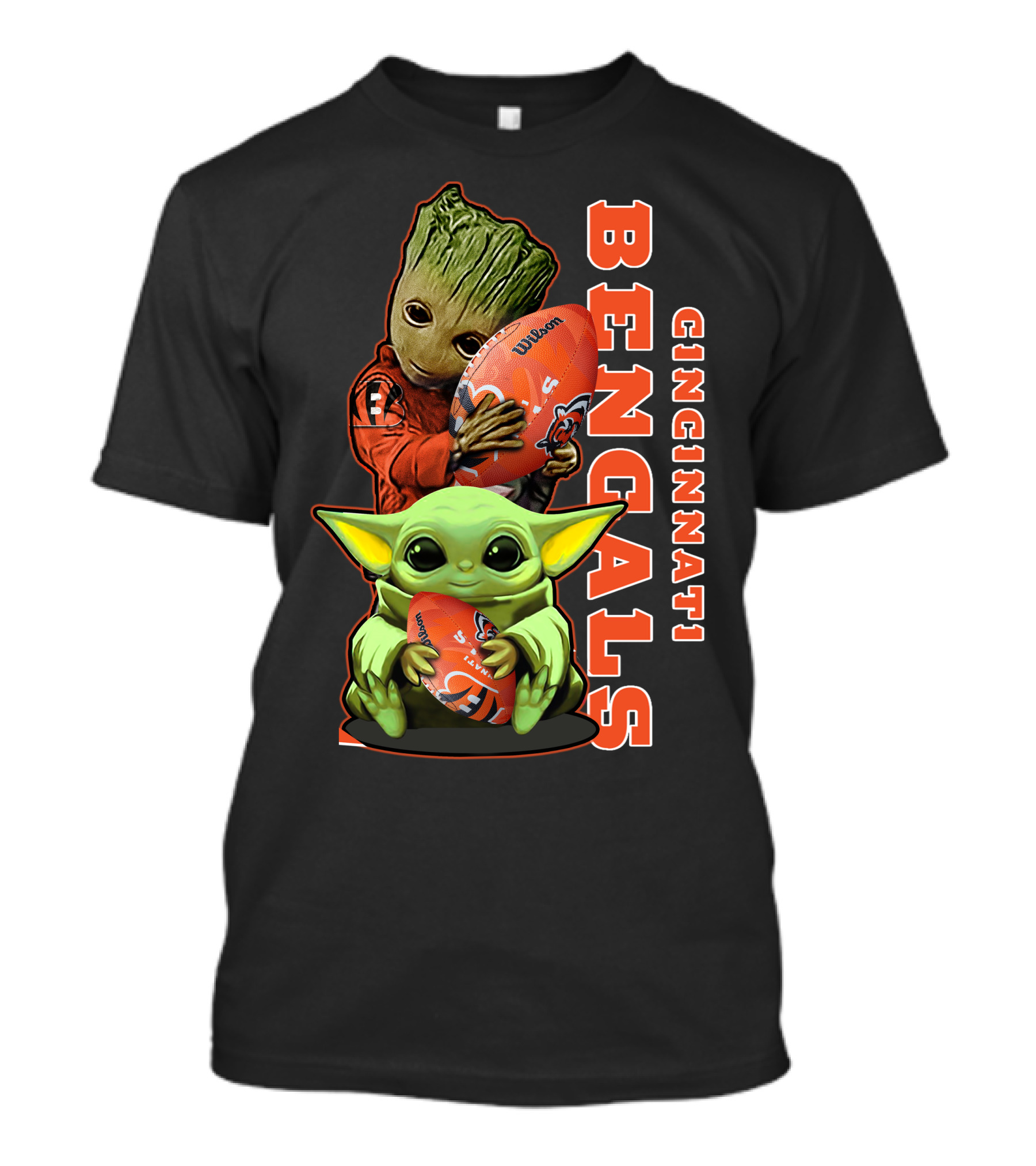 Cincinnati Bengals Baby Yoda Groot Football T-Shirt