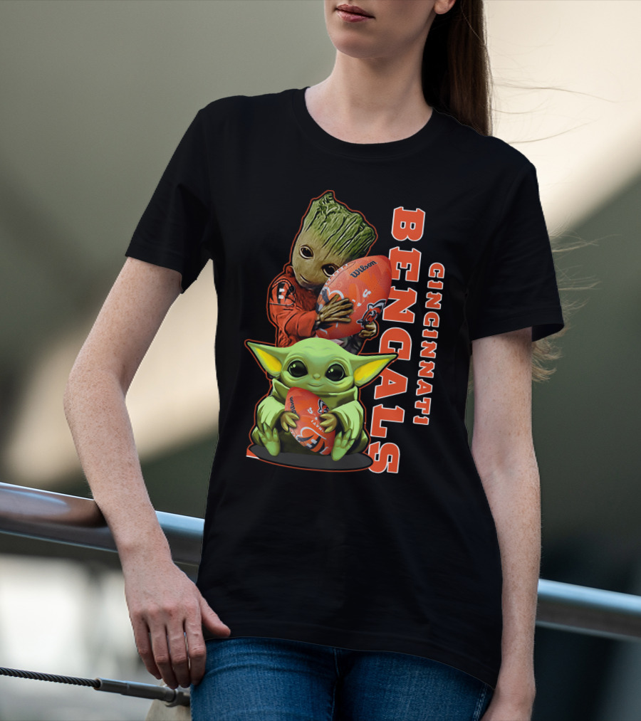 Cincinnati Bengals Baby Yoda Groot Football T-Shirt
