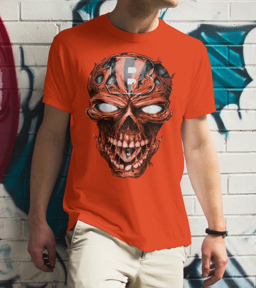 Cincinnati Bengals Skull V2 Creepy Horror Fan Gear T-Shirt