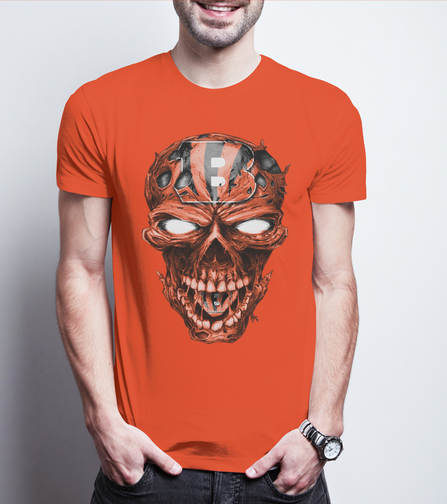 Cincinnati Bengals Skull V2 Creepy Horror Fan Gear T-Shirt