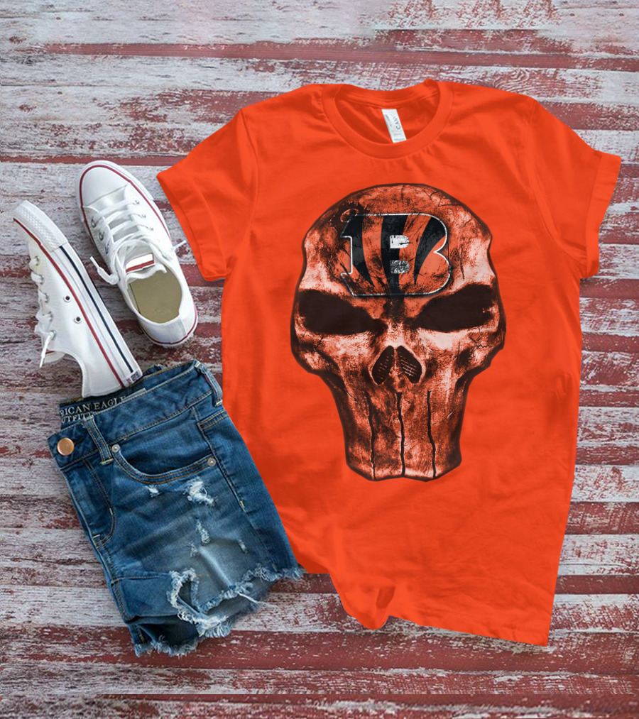 Skull Cincinnati Bengals Logo On Bold Orange T-Shirt